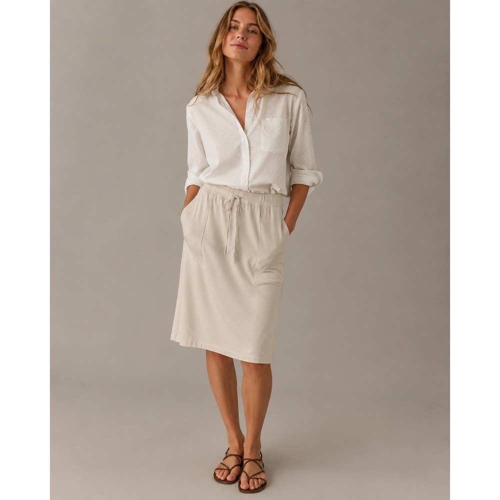 Cozy Earth Bamboo Viscose Knit Midi Skirt Ivory Cream Drawstring Pockets Large